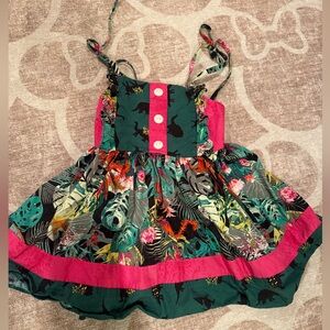 Ricrac and ruffles Colorful Dinosaur Print Dress